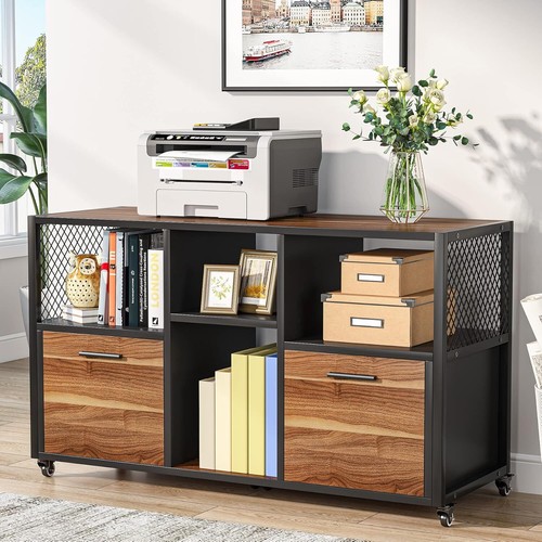 2 Drawer Wood File Cabinets, Modern Mobile Lateral Filing Cabinet for Letter/ A4