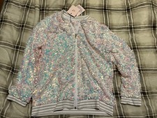 XXL bomber jacket silver holographic sequin white shiny NWT 2XL