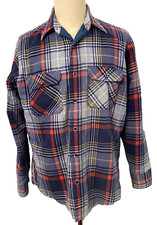 Vintage Fieldmaster Flannel Jacket Mens Large Blue Plaid Made In USA Nylon Lined