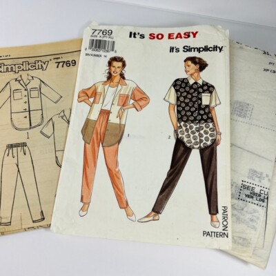 Vintage 1992 Simplicity Sewing Pattern 7769 Misses Shirt Pants