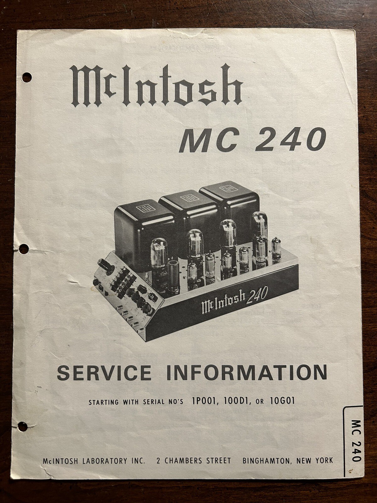 McIntosh MC240 Tube Power Amplifier Amp Service Information Original Manual OEM