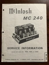 McIntosh MC240 Tube Power Amplifier Amp Service Information Original Manual OEM