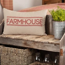 New Primitive Country RED FARMHOUSE PILLOW Filled Accent 22"