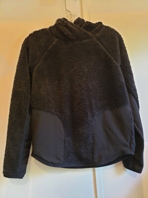 NIKE WOMEN'S JACKET SIZE XS BLACK SHERPA POLYESTER PULL ON JACKET HOOD POCKETS