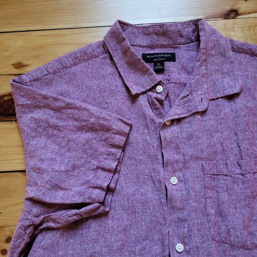 Banana Republic Button Up Shirt Mens XL Linen Blend Red Lightweight Camp Summer