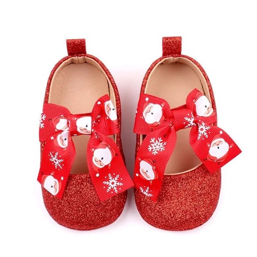 Red chritmas design baby girls dress shoes elastic band infant shoes baby