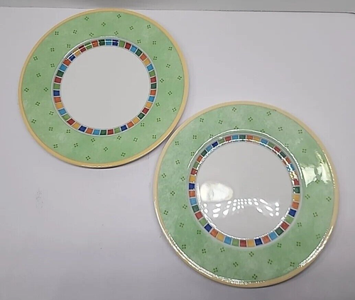 Set Of 2 Villeroy & Boch Twist-Alea Verde Salad Plates 8 5/8" Green Mosaic