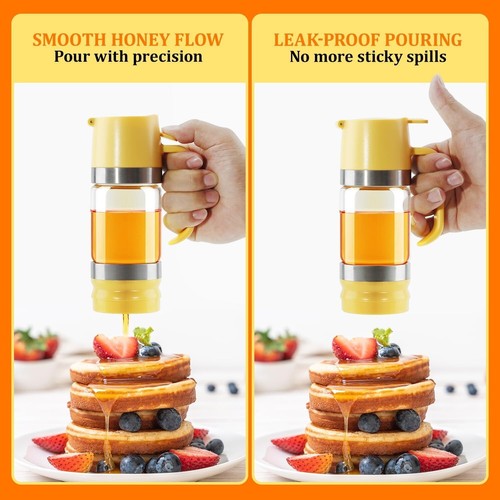 Glass Honey Dispenser Pot No Drip 9 OZ Honey Jar with Handle Syrup Dispenser New - Picture 7 of 9