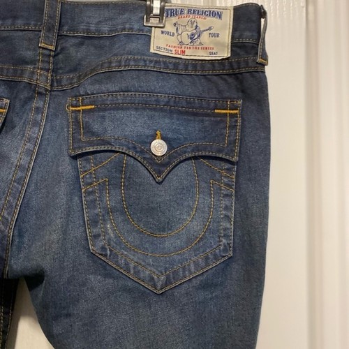 True Religion Herren Slim Jeans Dark Wash Pocket Flap Distressed Gr. 40 - Bild 12 von 12