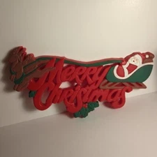 Vintage MERRY CHRISTMAS Santa Claus Hanging Plastic Blow Mold Plaque Sign 