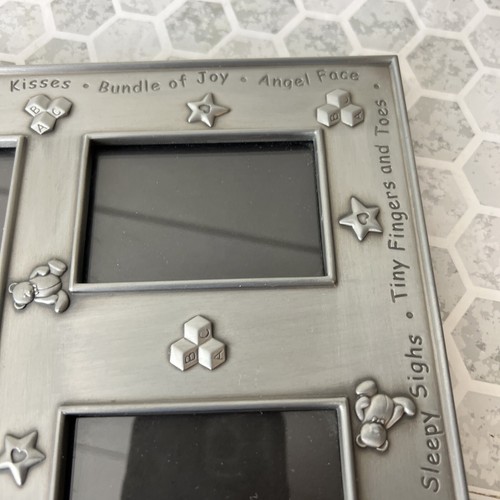 Baby Picture Frame Collage Pewter 3 Frame Openings Vintage Bears Blocks Sweet - Picture 6 of 12