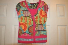 VANGO PARIS Multi Color Top Shirt blouse Button Front Size 3 pink