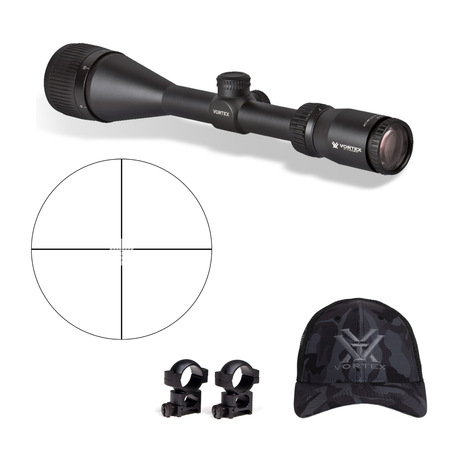 Прицел Vortex Crossfire II 4-12x50 AO с 1 дюймовыми кольцами и шляпой 39590₽