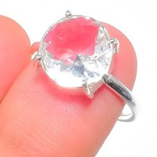 White Topaz Gemstone 925 Sterling Silver Handmade Jewelry Ring Size 8 US 