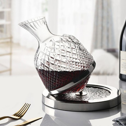 High Grade Crystal Glass 360 Rotating Decanter Tumbler 1500ml Decanter Wine - Picture 4 of 13