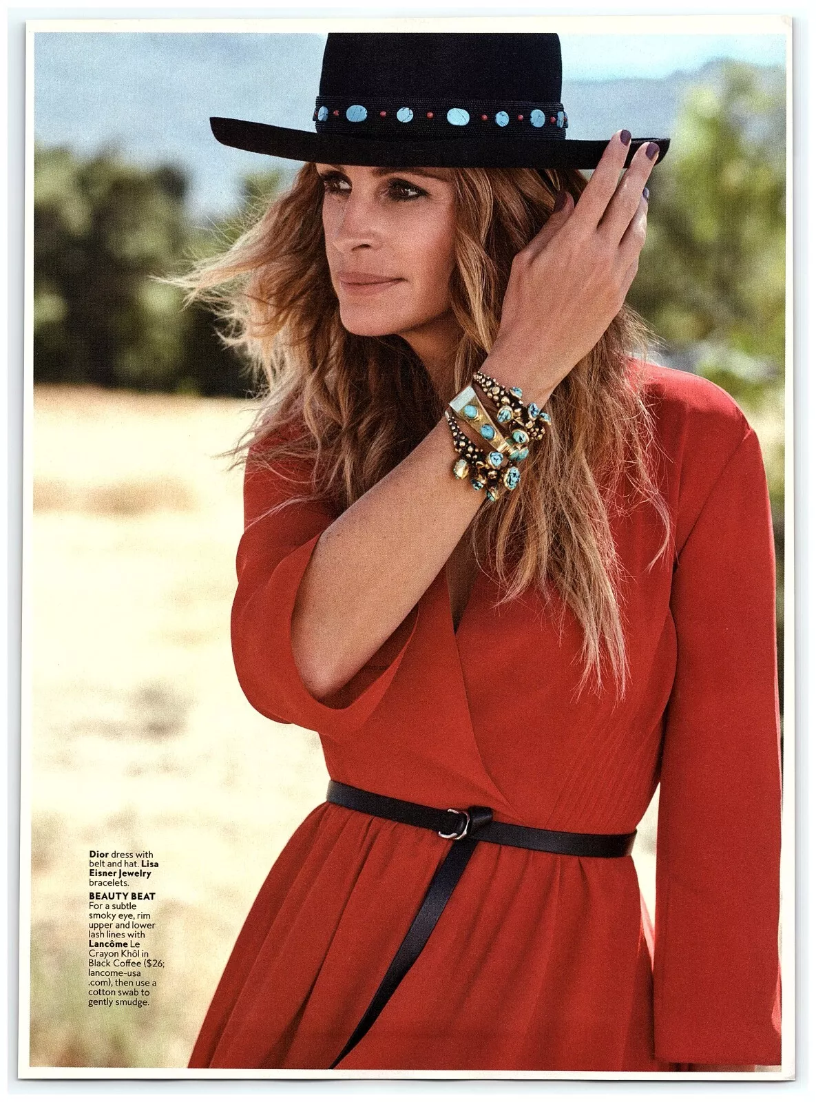 Julia Roberts Dior robe ceinture chapeau western bijoux pinup magazine photo CLIPPING