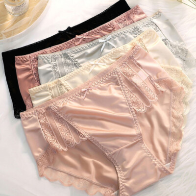 Shiny Satin Silky Knickers Sexy Briefs Women Underwear Lace Panties Seamless /