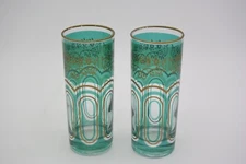 ARC INTERNATIONAL Moroccan TEA Cordial Highball GOLD FILIGREE Floral GREEN MCM