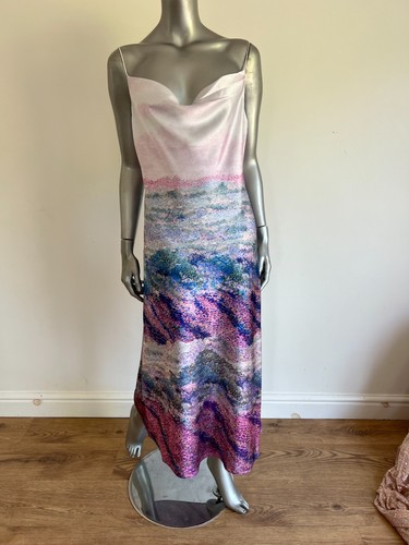 Maxi abito donna Ted Baker TB 2 UK 10 rosa medio acquerello scollo cappuccio slip NUOVO - Foto 17 di 18