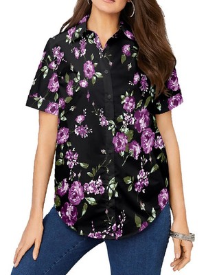 Big-Size Kurzarm Tunika Bluse Flower Roamans Gr. US  28 ~ EU 56