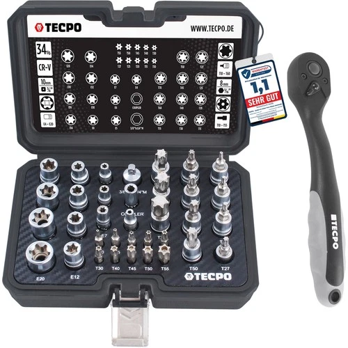 TECPO STECKSCHLÜSSEL SATZ 3/8" E4-E20 T10-T60 AUßEN TORX INNEN NUSS + KNARRE 3/8