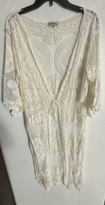 Rebellion Floral Lace Duster Kimono Open Front Ivory Large Festival Boho