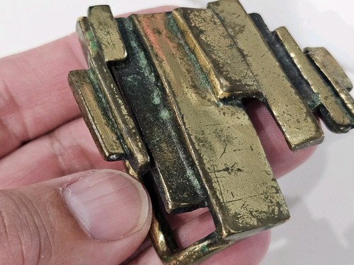 Abstract Britalist Art Brass Belt Buckle 1970s Vintage IMC AVB 1755 Signed Look - Picture 2 of 11