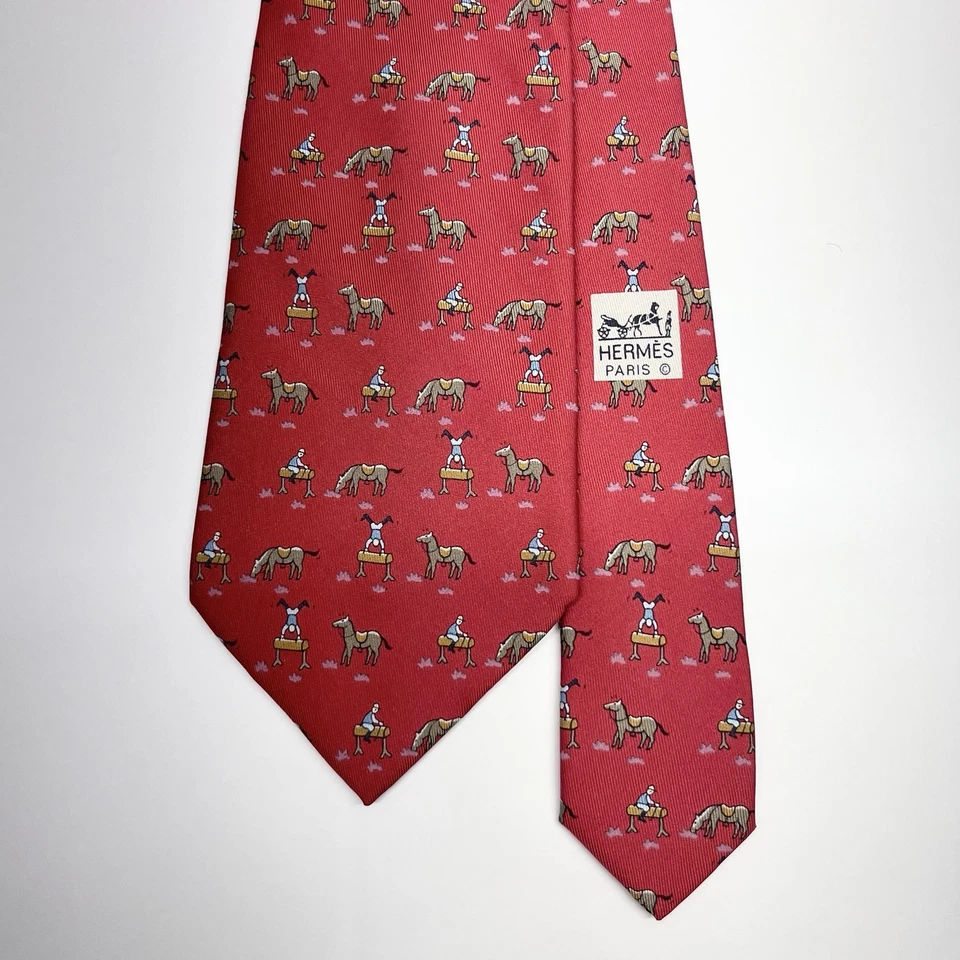 Hermes мужской галстук гимнастики лошадь красный/коричневый шелк 7861 UA 3 5/8» (W) x 58,5» (L) - Изображение 2 из 4