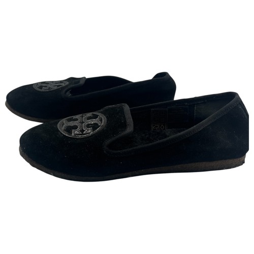 Tory Burch Billy Logo Fell gefütterte Samt Hausschuhe flache Schuhe Halbschuhe schwarz Größe 9M
