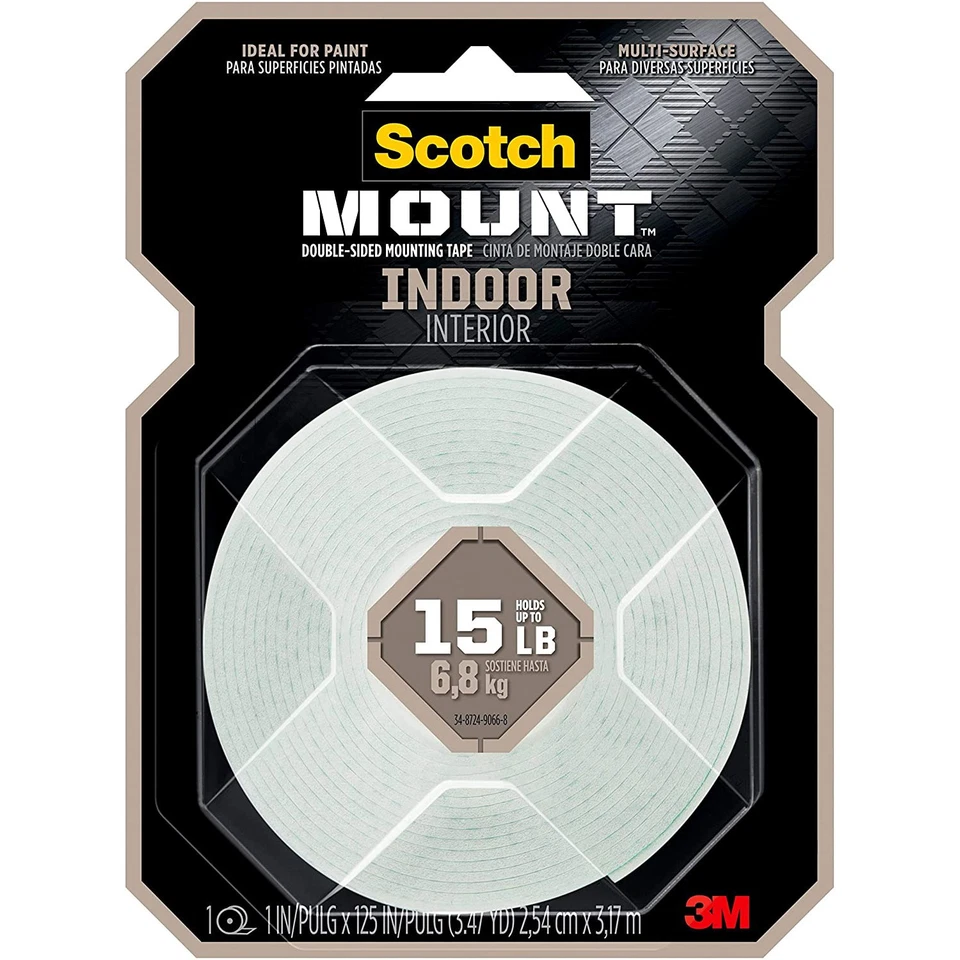 Scotch Mount Indoor Double-Sided Mounting Tape: 1 in. x 125 in. (White)