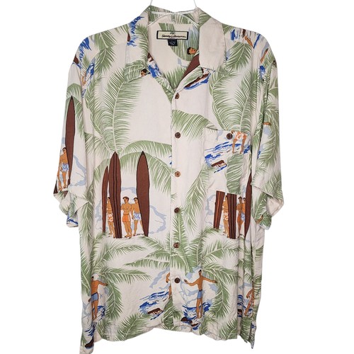 Tommy Bahama Relax Herren Hawaii Seide Hemd Surfen Surfer Surfbrett Print L