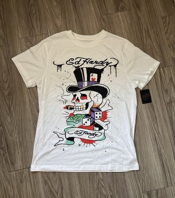 Ed Hardy Designs Men s Medium  punks Not Dead  Skull Tshirt. White. NWT