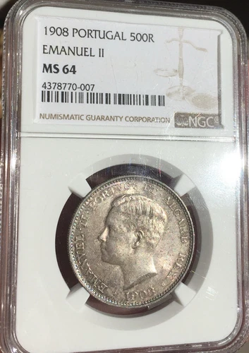NGC MS64 Portugal 1908 500 Reis
