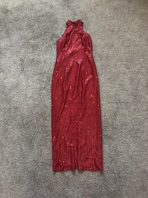 1990's ROBERTA Red Sequins Racer Back Halter MAXI Dress size 11/12 vintage