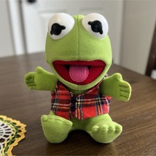 Vintage The Muppets Kermit the Frog Plush Stuffed Animal with Red Plaid Vest