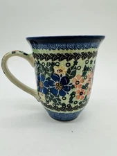 Unikat Polish Pottery Large Size Bistro Floral Mug  #2200 M. Starzyk