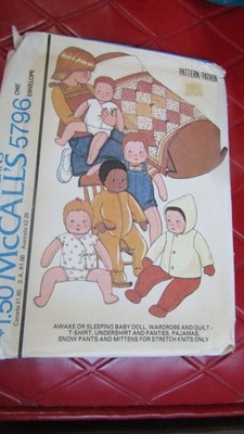 Vintage UNCUT McCall's AWAKE/SLEEP BABY DOLLS CLOTHES Sewing PATTERN #5796- 1977