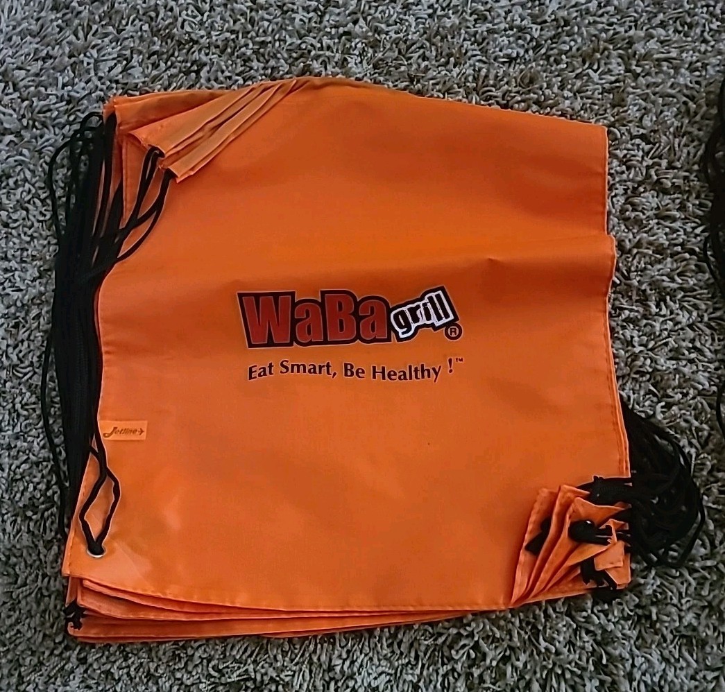 Lot Of 10 - Nylon Drawstring Bright Orange Waba Grill Promo Bag 17" X 14.5" (Z1)