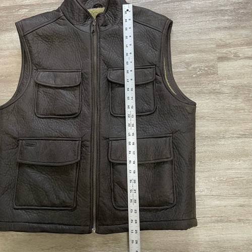 Ruff Hewn Vest Mens M Brown Faux Suede Sherpa Lined Full Zip Utility Outdoor - Picture 10 of 10