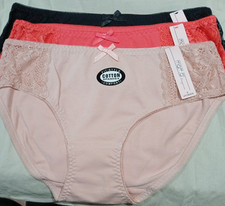3 NWT WOMEN'S HIPSTER COTTON STRETCH BIKINI LOW CUT PANTY PINK, CORAL, BLACK LG