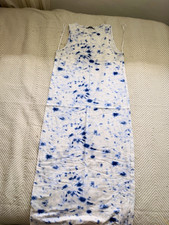 George Tie Dye White/Blue Round Neck Sleeveless Midi Bodycon Dress Size S