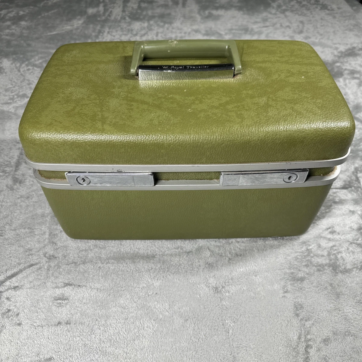 Trousse De Beauté Delsey Vintage - Vanity Case Vert Avec Miroir, étui Rigide Et Bouton Pression