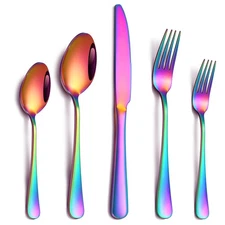 20 Piece Rainbow Silverware Set Stainless Steel Flatware for 4 Colorful Cutlery