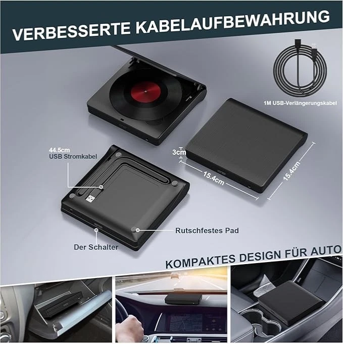 CD Player für Auto mit USB-Anschluss Homlab Universal CD Laufwerk für Auto PKW - Bild 4 von 4