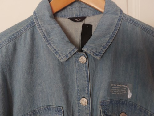 M&Co Blue Light Wash 100% Cotton Lightweight Denim Pockets Shirt Dress 20 - Picture 8 of 15