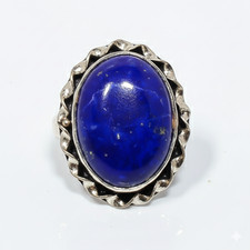 Lapis Lazuli Gemstone Band Ring Size 925 Sterling Silver
