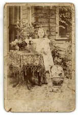 Cabinet Card Circa 1890s Young Girl In White Dress With Doll