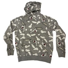 Warner Bros Looney Tunes Bugs Bunny All Over Print Gray Hoodie Mens Medium