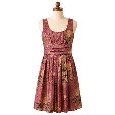 Peruvian Connection Floral Pleated Dress Size 4 Mauve Pink Knee Length Romantic