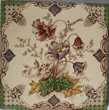 BEAUTIFUL ORIGINAL VINTAGE VICTORIAN FLORAL DESIGN CERAMIC TILE 6" SQ